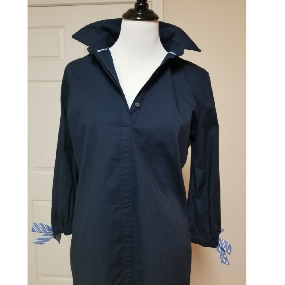 🆕️⬇️Heyton Navy Button Front Dress With Tie Cuff - Picture 5 of 8